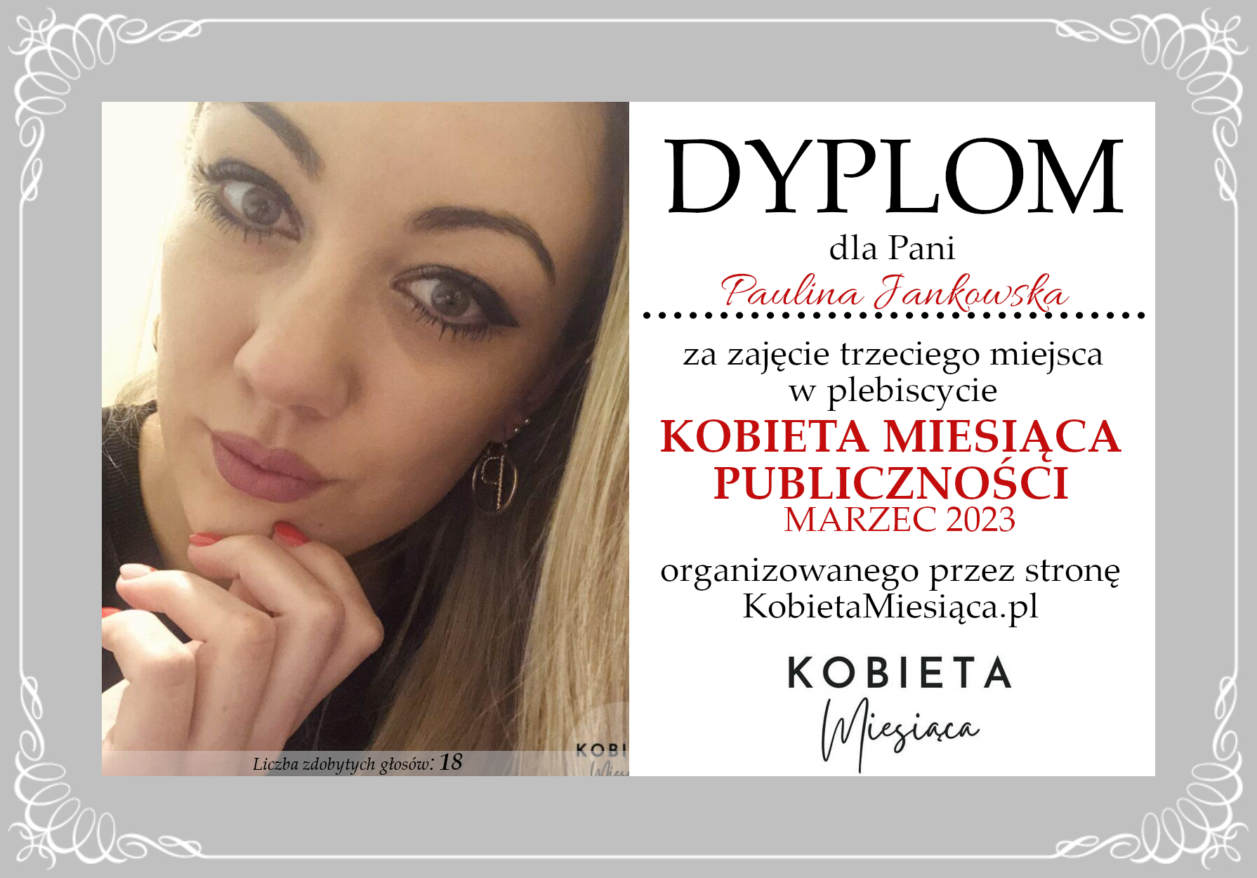 Dyplom – Kobieta Miesiąca Publiczności: Marzec 2023