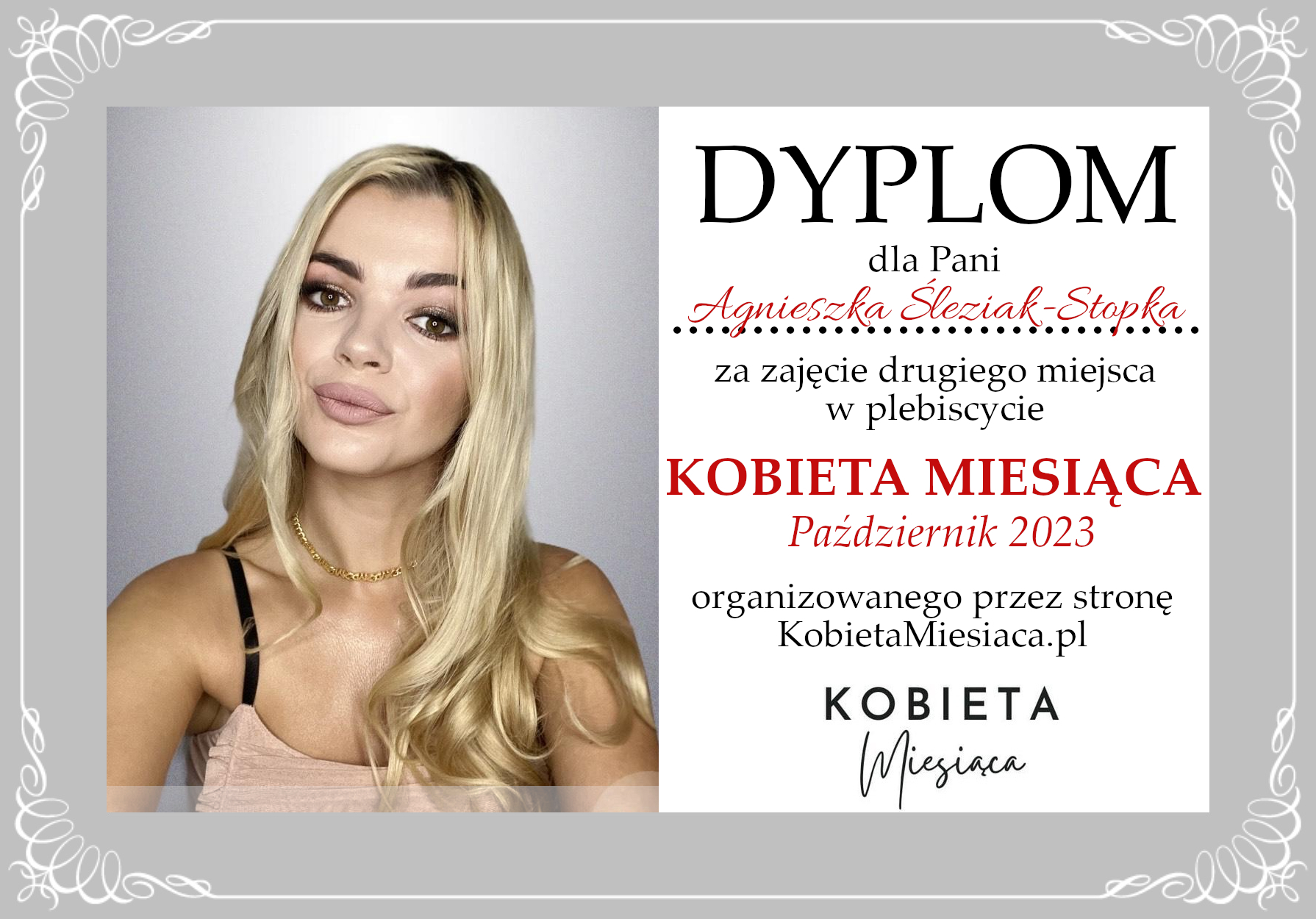 Dyplom – Kobieta Miesiąca: Październik 2023