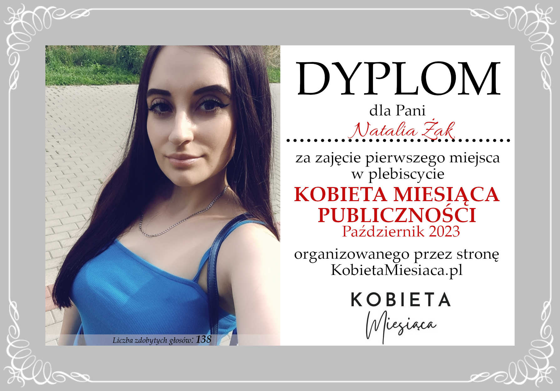 Dyplom – Kobieta Miesiąca Publiczności: Październik 2023