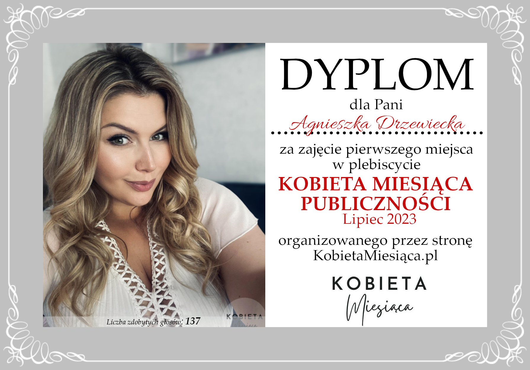 Dyplom – Kobieta Miesiąca Publiczności: Lipiec 2023