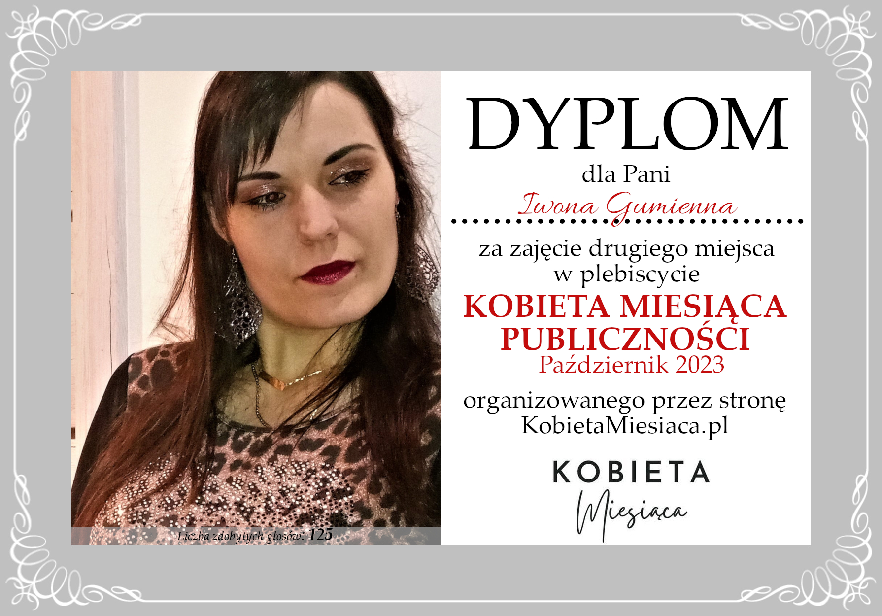 Dyplom – Kobieta Miesiąca Publiczności: Październik 2023