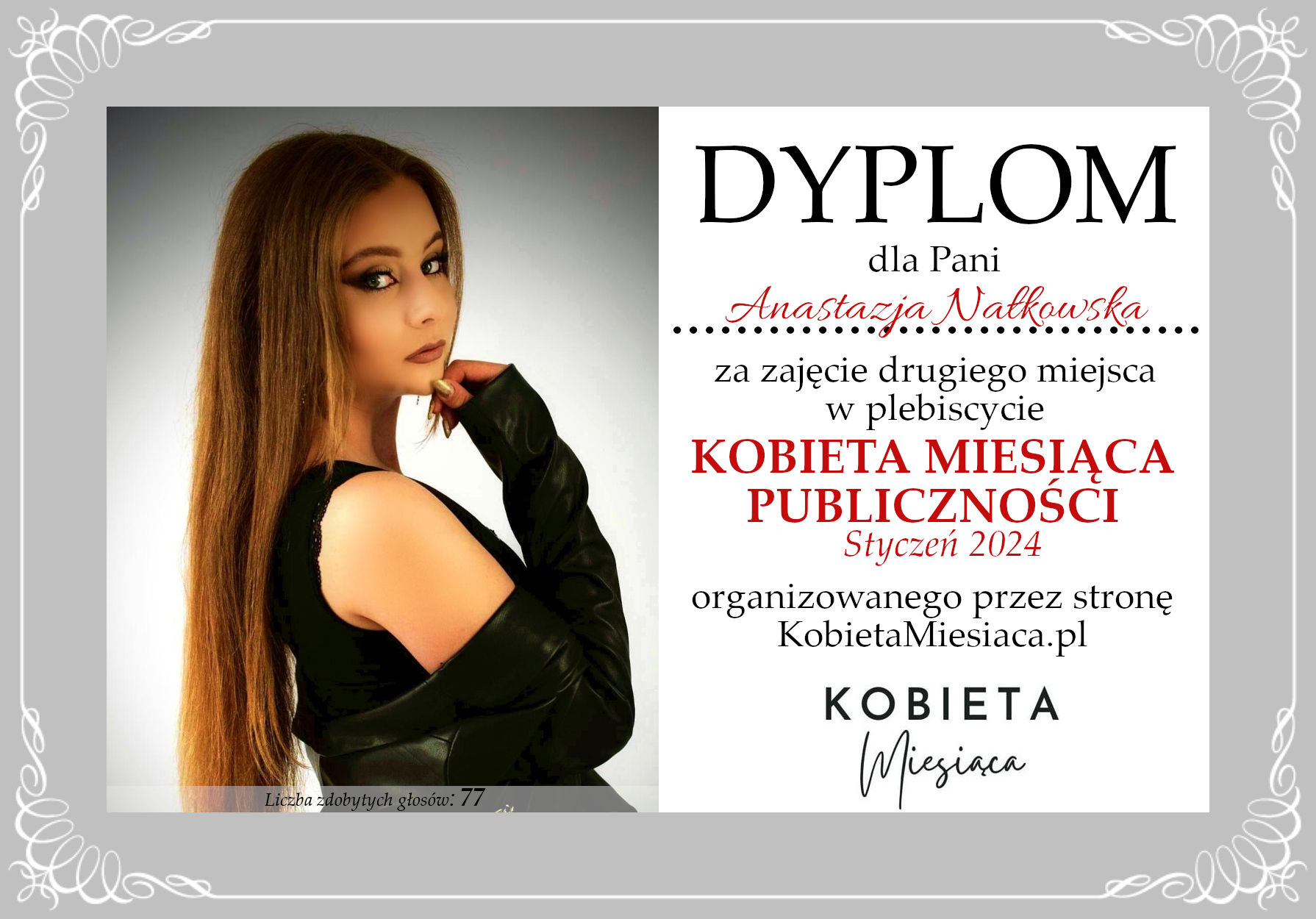 Dyplom – Kobieta Miesiąca Publiczności: Styczeń 2024