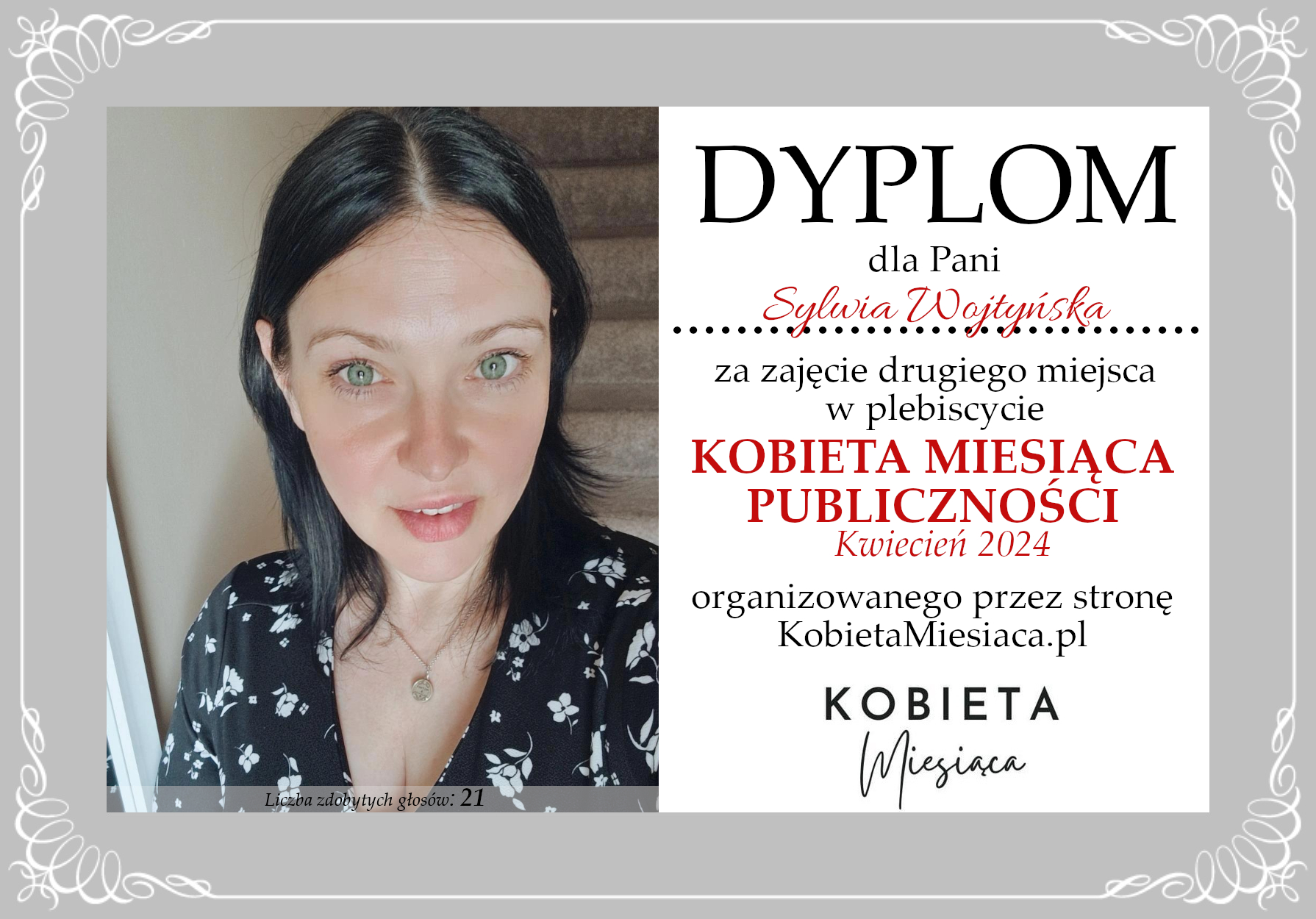 Dyplom – Kobieta Miesiąca Publiczności: Kwiecień 2024