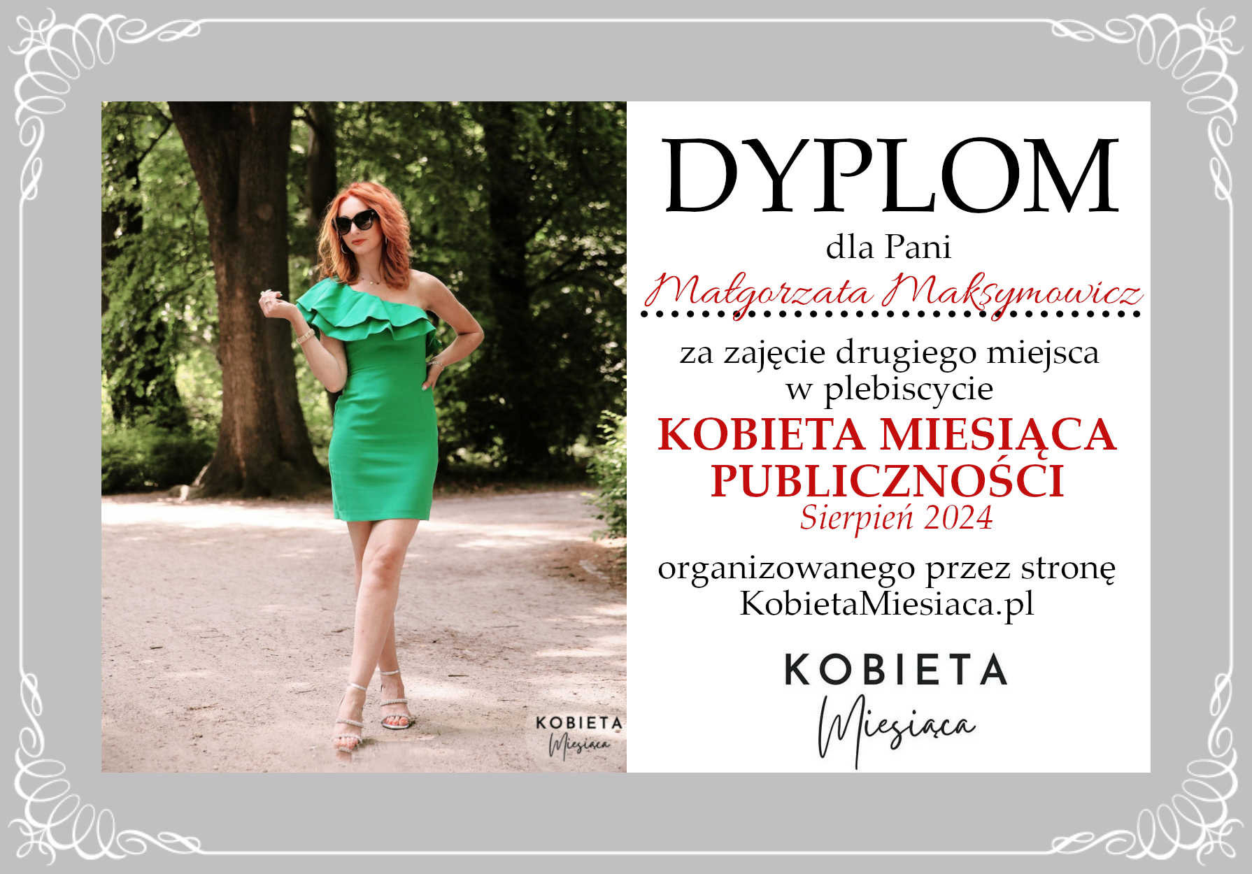 Dyplom – Kobieta Miesiąca Publiczności: Sierpień 2024
