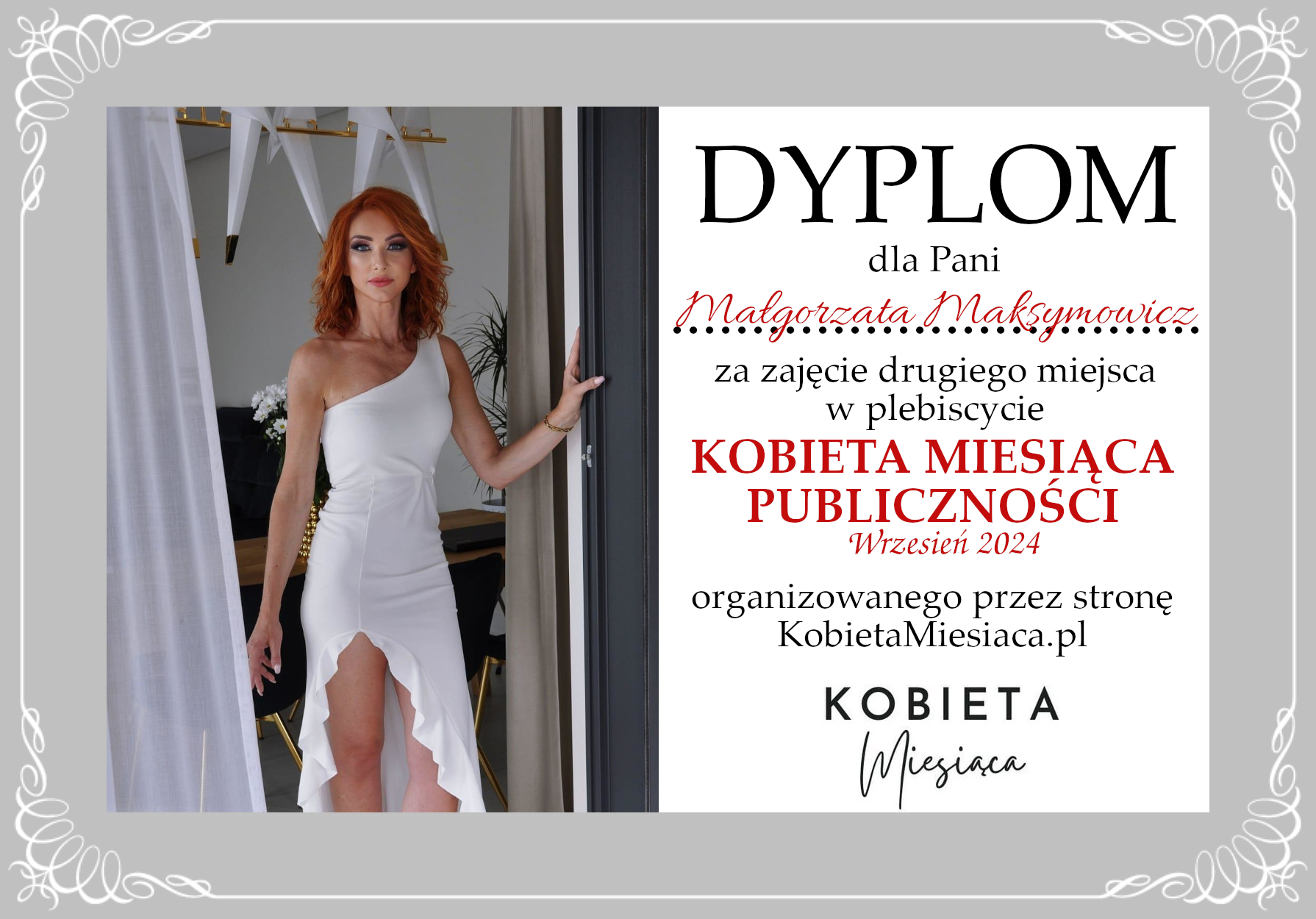 Dyplom – Kobieta Miesiąca Publiczności: Wrzesień 2024