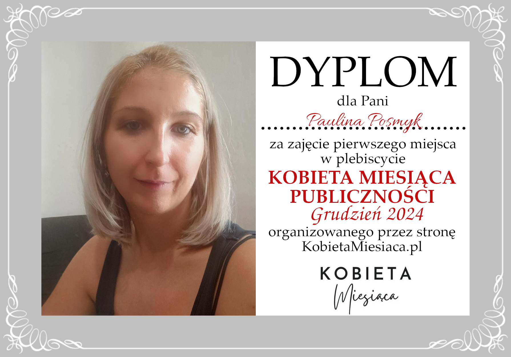 Dyplom – Kobieta Miesiąca Publiczności: Grudzień 2024