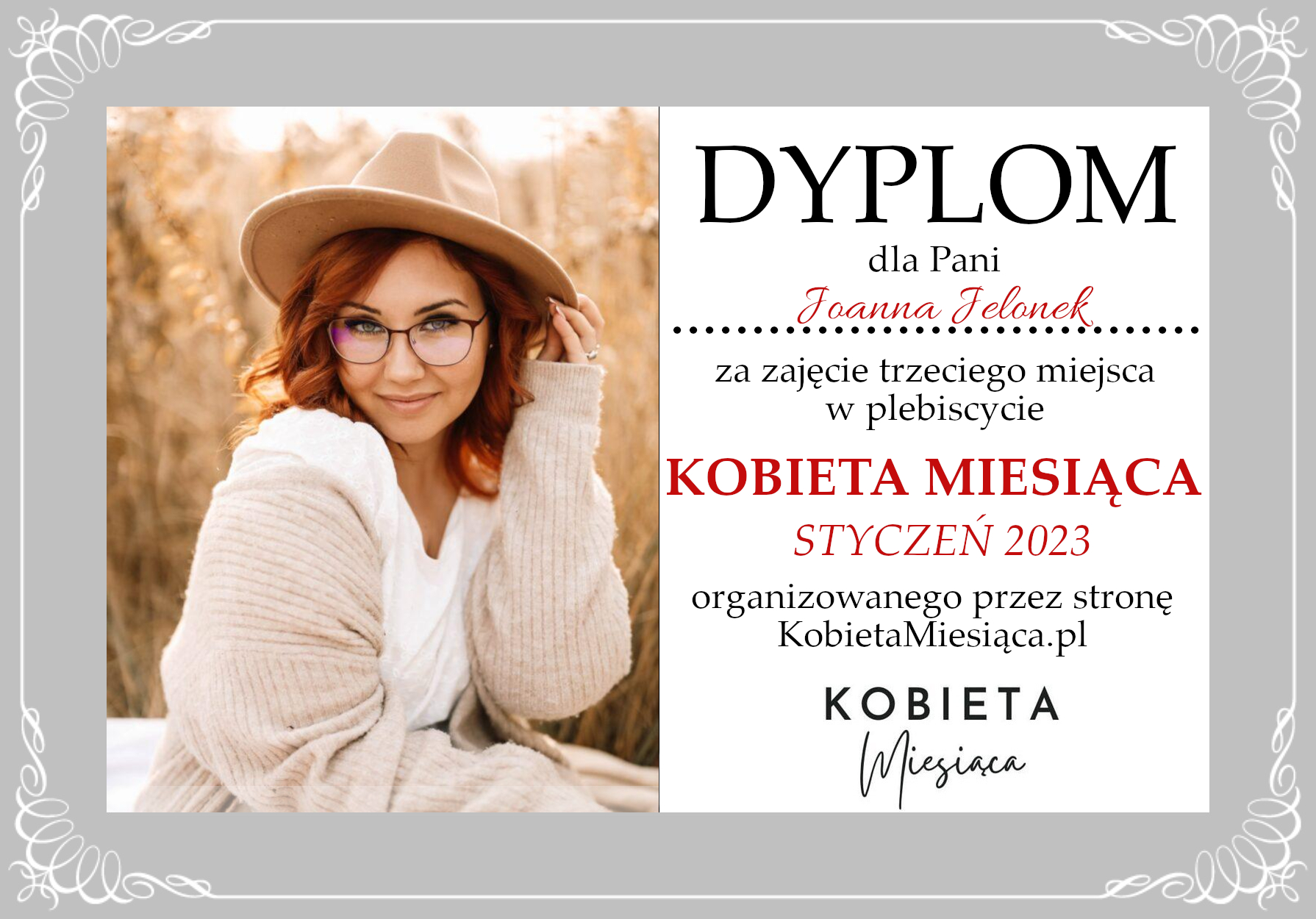 Dyplom – Kobieta Miesiąca: Styczeń 2023