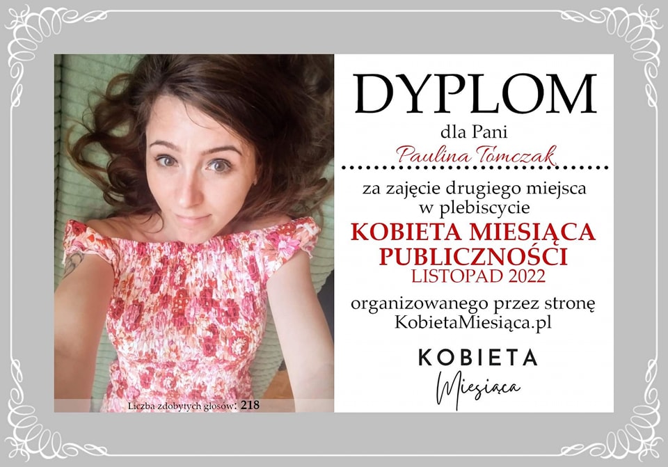 Dyplom – Kobieta Miesiąca Publiczności: Listopad 2022